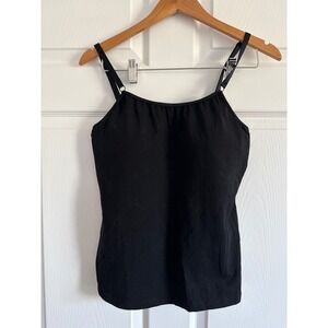 Soft Surroundings Women's 40C Cotton Camisole with Built In Bra Black Stretchy